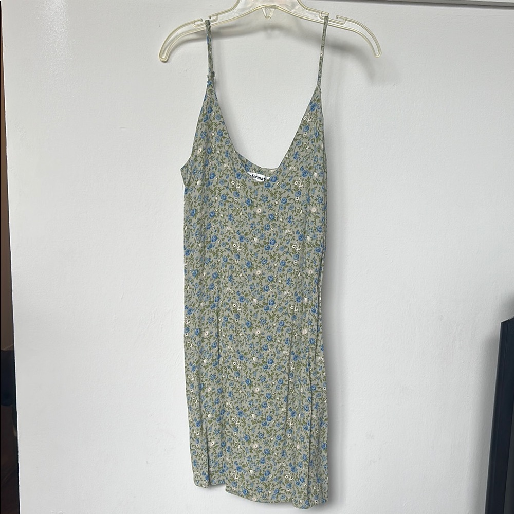 Reformation Green and White Slip Dress Sleeveless Resort Wear